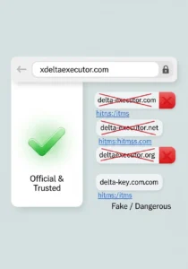 Delta Key 3 Side-by-side comparison of the official URL with a green checkmark vs fake URLs with red X marks.