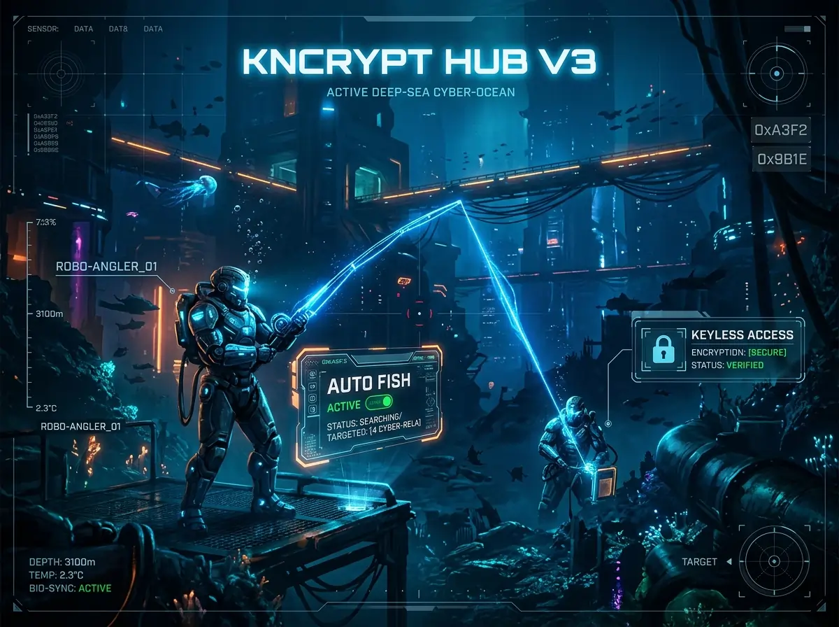 Delta Executor Scripts 32 KNCRYPT HUB V3 futuristic fishing automation and keyless interface