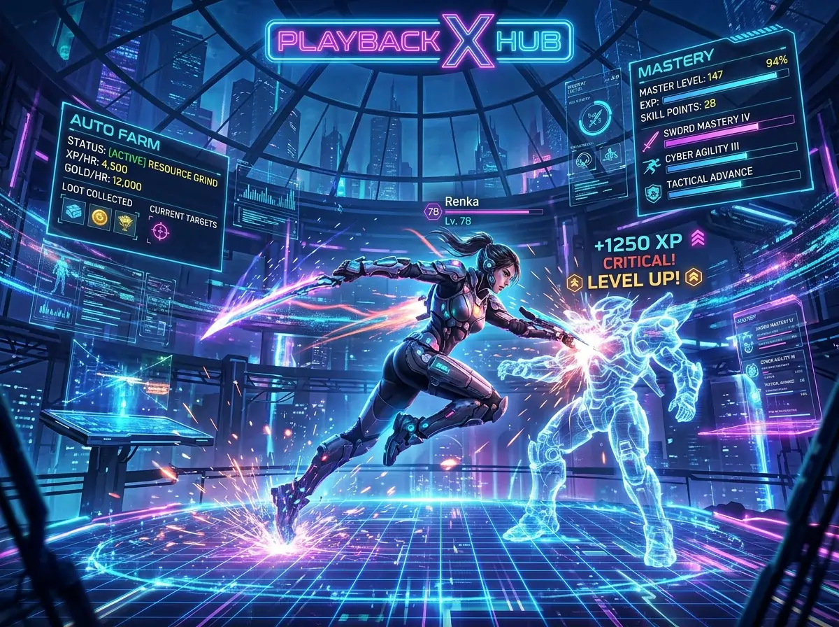 Delta Executor Scripts 40 Playback X Hub futuristic mastery training and auto farm interface